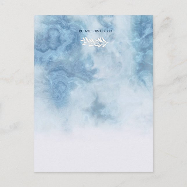Postal De Invitación Dusty Blue Winter Script Caligrafía Rama Blanca (Anverso)