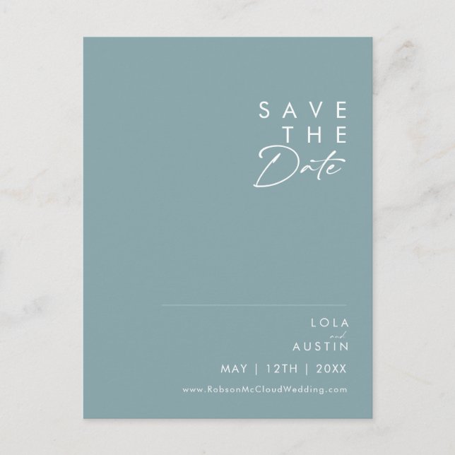 Postal De Invitación Dusty Boho | Azul y Verde Ahorra la Fecha (Anverso)
