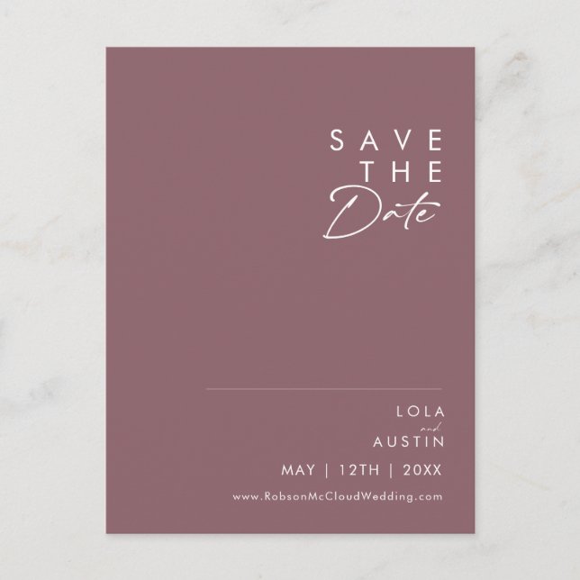Postal De Invitación Dusty Boho | Purple Save The Date Postcard (Anverso)