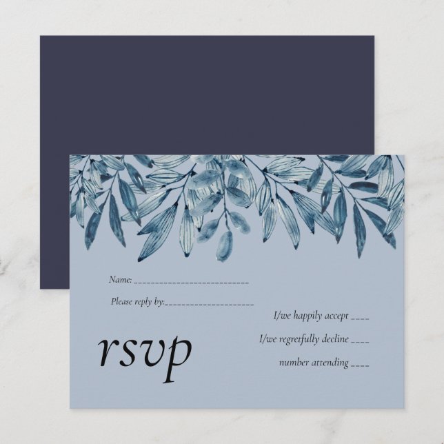 Postal De Invitación DUSTY presupuesto Foliage AZUL Boda RSVP (Anverso / Reverso)