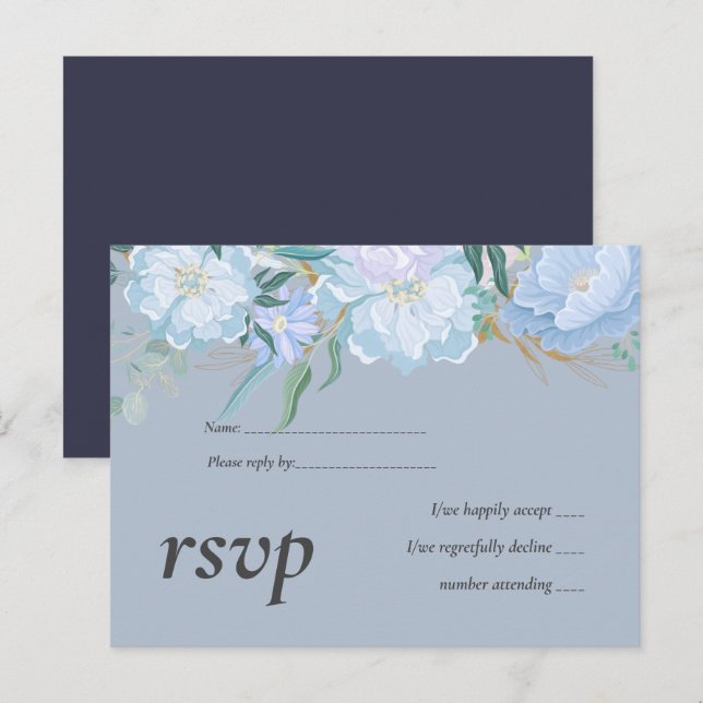 Postal De Invitación DUSTY presupuesto Foliage AZUL Boda RSVP (Anverso / Reverso)