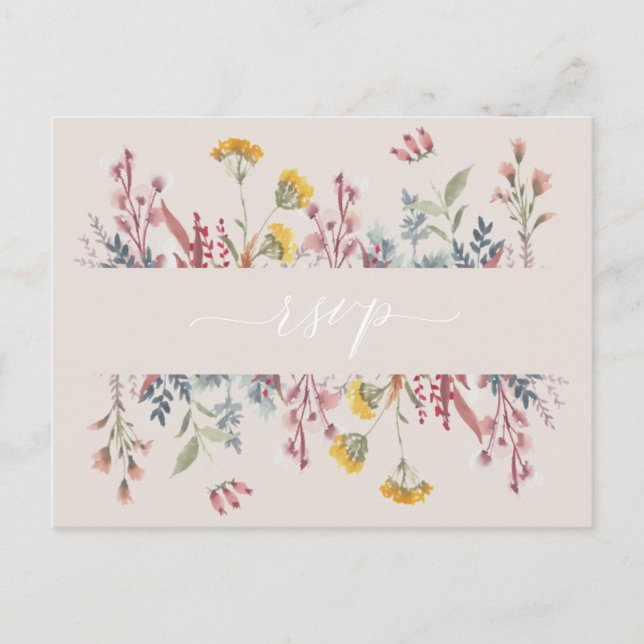 Postal De Invitación Dusty Wildflower Watercolor Comida Elección RSVP (Anverso)