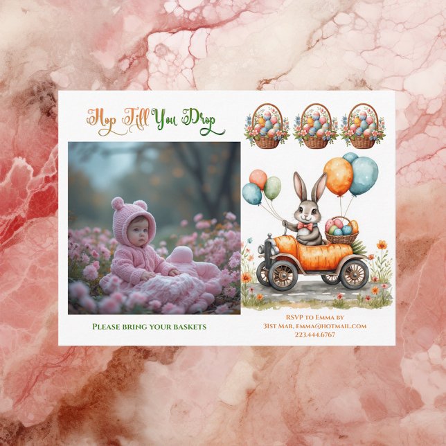 Postal De Invitación Easter Brunch & Egg Hunt | Spring Bunny Carrot Car (Easter Brunch & Egg Hunt | Spring Bunny Carrot Car Invitation Postcard)
