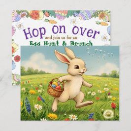Postal De Invitación Easter Brunch & Egg Hunt Spring Meadow Bunny