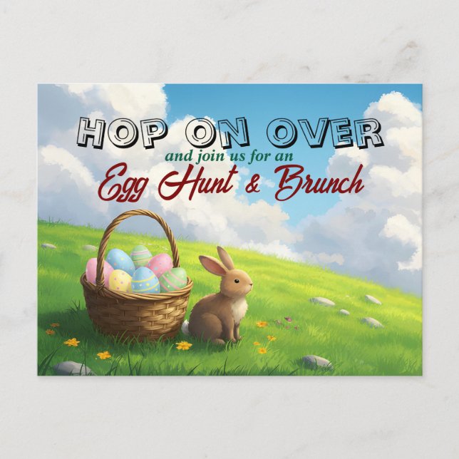 Postal De Invitación Easter Brunch & Egg Hunt Spring Meadow Bunny (Anverso)
