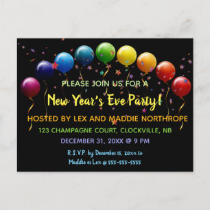 Postal De Invitación Editables estrellas de globos confetti Nochevieja