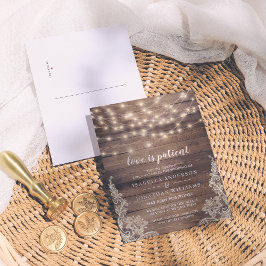Postal De Invitación El Amor Es Paciente Madera, Luces de Cuerda y Enca