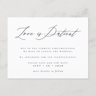Postal De Invitación El amor es paciente negro y blanco pospuesto Boda