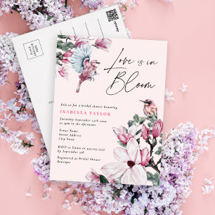 Postal De Invitación El Amor Está En Bloom Floral Birds Budget Bridal S