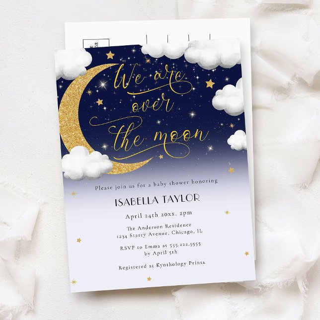 Postal De Invitación El Baby Shower neutral de género en la luna (Subido por el creador)