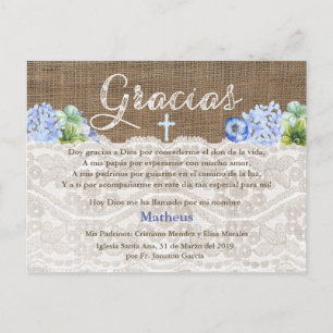 Postal De Invitación El bautismo Bautismo del muchacho le agradece