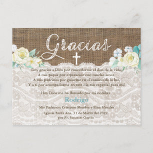 Postal De Invitación El bautismo de Bautizo le agradece en español por