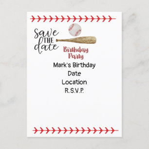 Postal De Invitación El béisbol salva la fecha de cumpleaños