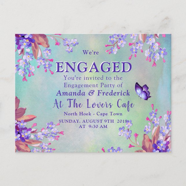 Postal De Invitación El compromiso de Lilac Purple Forget-me-not (Anverso)