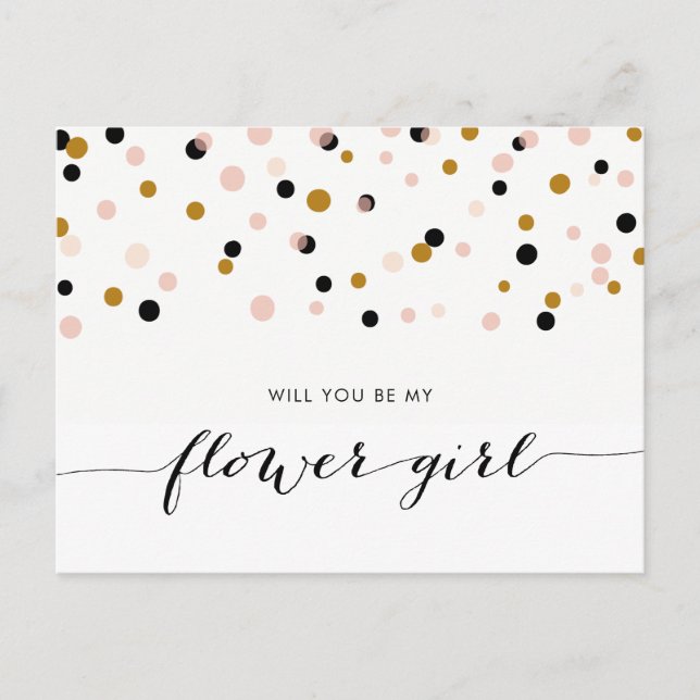 Postal De Invitación El Confetti Rosa Moderno Serás Mi Niña Flor (Anverso)