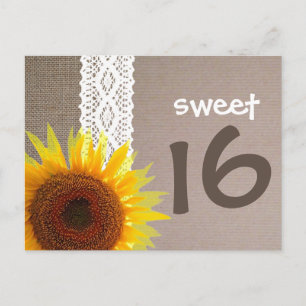Postal De Invitación El cumpleaños de la arpillera del girasol y del