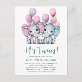 Postal De Invitación El elefante Chica gemelo Baby Shower