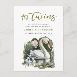 Postal De Invitación El elegante Baby Shower del Cisne de Guión Verde