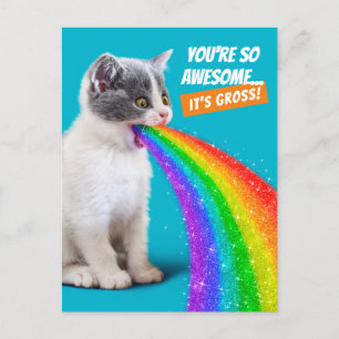Postal De Invitación El gatito escupe el arcoiris