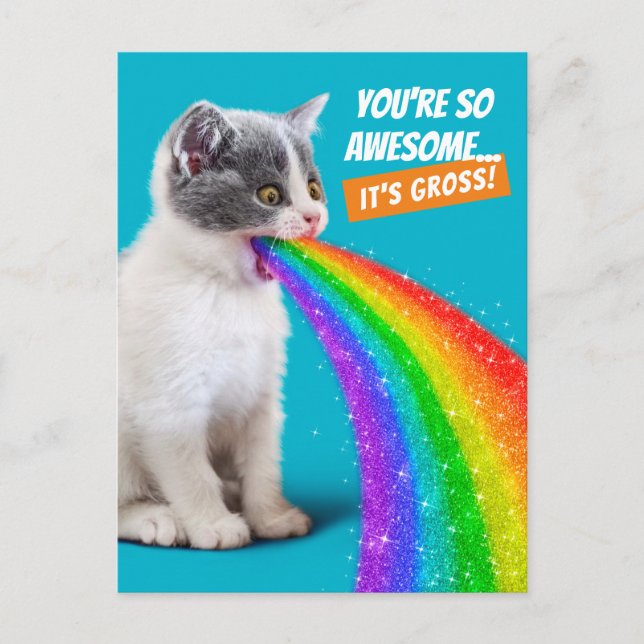 Postal De Invitación El gatito escupe el arcoiris (Anverso)
