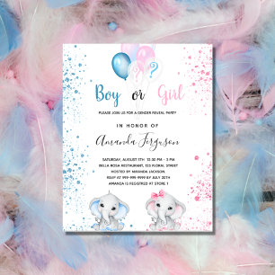 Postal De Invitación El género revela la ducha de bebé chica de niño ro