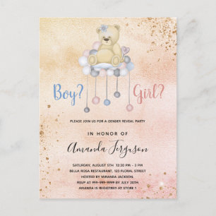 Postal De Invitación El género revela la ducha de bebé oso de peluche c