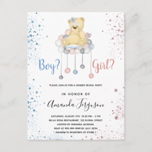 Postal De Invitación El género revela la ducha de bebé oso de peluche r