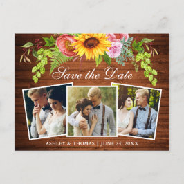 Postal De Invitación El girasol de madera rústica salva la foto de la f