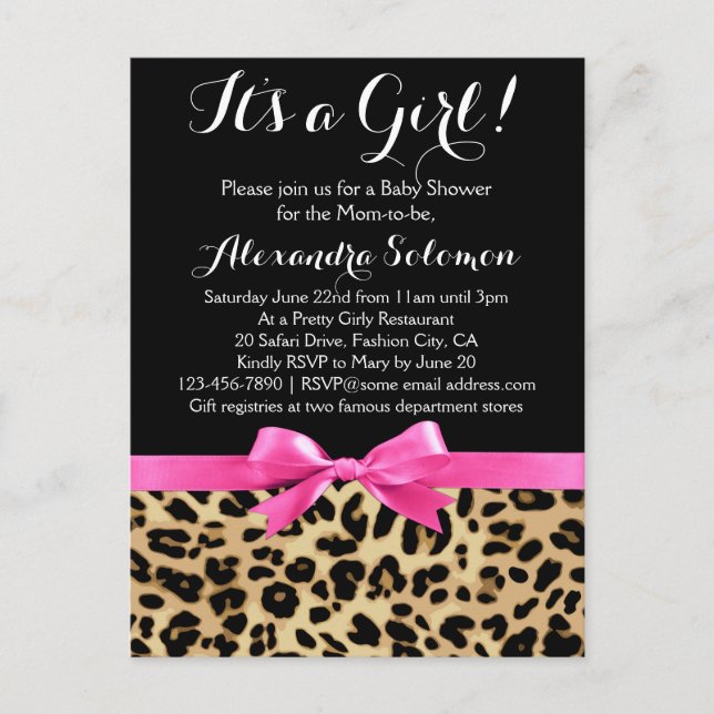 Postal De Invitación El leopardo rosa caliente dobla su Chica Safari Ba (Anverso)