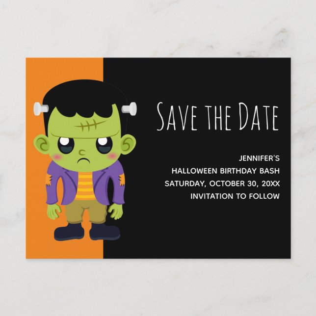 Postal De Invitación El Monstruo Frankenstein Verde Halloween salva la  (Anverso)