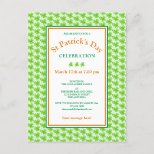 Postal De Invitación El Naranja verde Shamrock St Patrick's Day Fiesta