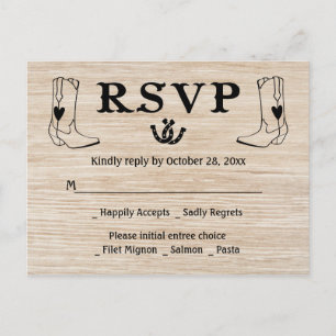 Postal De Invitación El RSVP Occidental Boots Country Wedboy Boots Wood