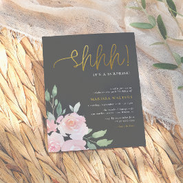 Postal De Invitación El Shhh del oro es un Fiesta Rubor Rosa y Gris sor