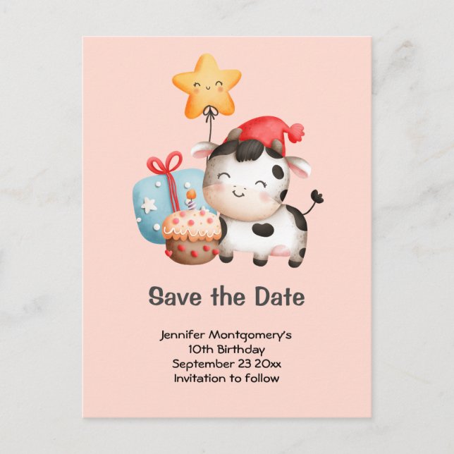 Postal De Invitación El sonriente cumpleaños aburrido de vaca salva la  (Anverso)