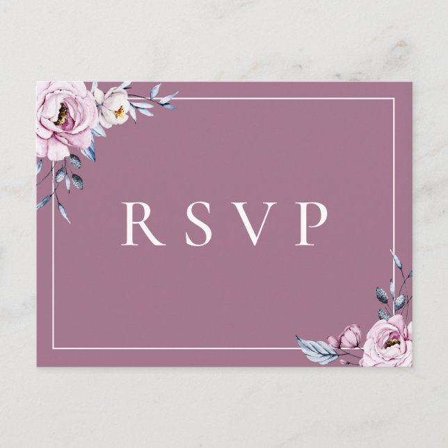 Postal De Invitación Elección de canción Dusty Blue Mauve Floral RSVP (Anverso)