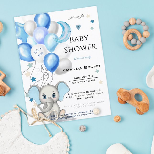 Postal De Invitación Elefante bebé lindo con globos (Subido por el creador)