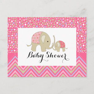 Postal De Invitación Elefante bohemio rosado y Chevron Baby Shower