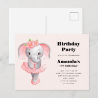 Elefante Cute Ballerina Cumpleaños Rosa y Gris