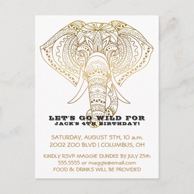 Postal De Invitación Elefante de la fiesta de cumpleaños del zoológico  (Anverso)