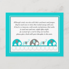 Postal De Invitación Elefantes azul turquesa Insertar libro Baby Shower