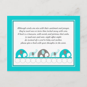 Postal De Invitación Elefantes azul turquesa Insertar libro Baby Shower