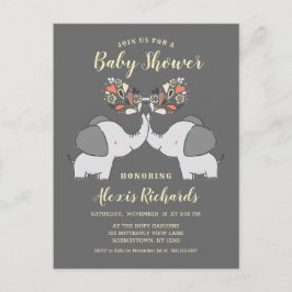 Postal De Invitación Elefantes grises Género Neutral Cute Baby Shower