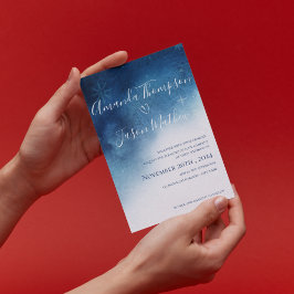 Postal De Invitación Elegancia de copo de nieve azul Boda blanco