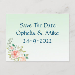 Postal De Invitación Elegancia floral de menta guardar la fecha Postcar