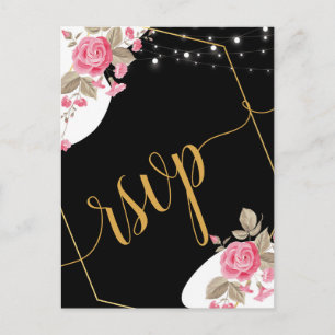 Postal De Invitación Elegancia moderna Floral rosa luz de cuerda RSVP I