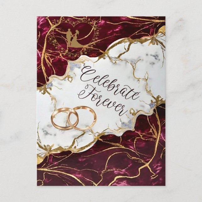 Postal De Invitación Elegant Burgundy & Gold Marble Wedding Invitation (Anverso)