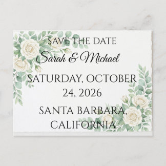 Postal De Invitación Elegant Eucalyptus Save the Date Postcard