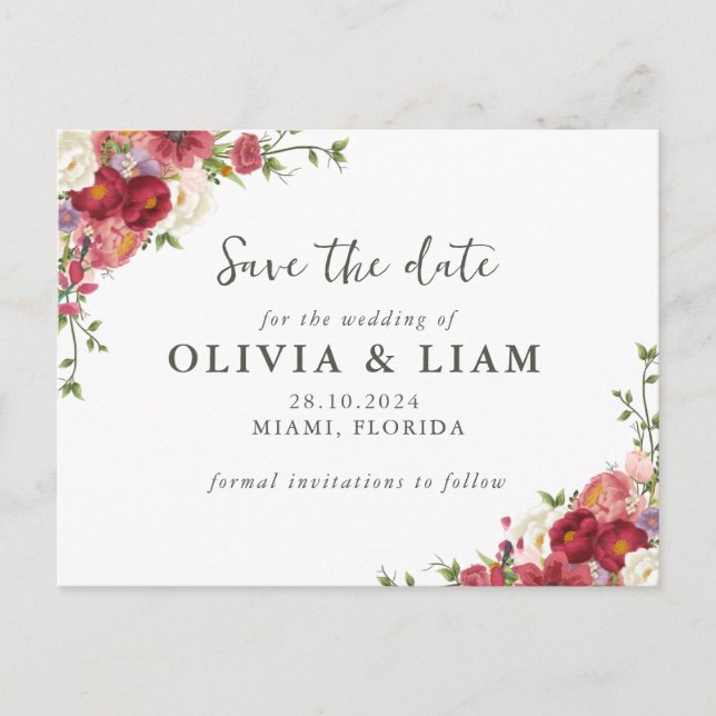 Postal De Invitación Elegant Floral Save the Date Post Card (Anverso)