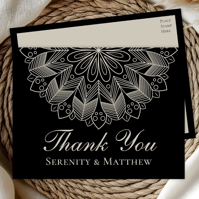 Postal De Invitación Elegant Mandala Indian Henna Boho Chic Black Thank (Subido por el creador)