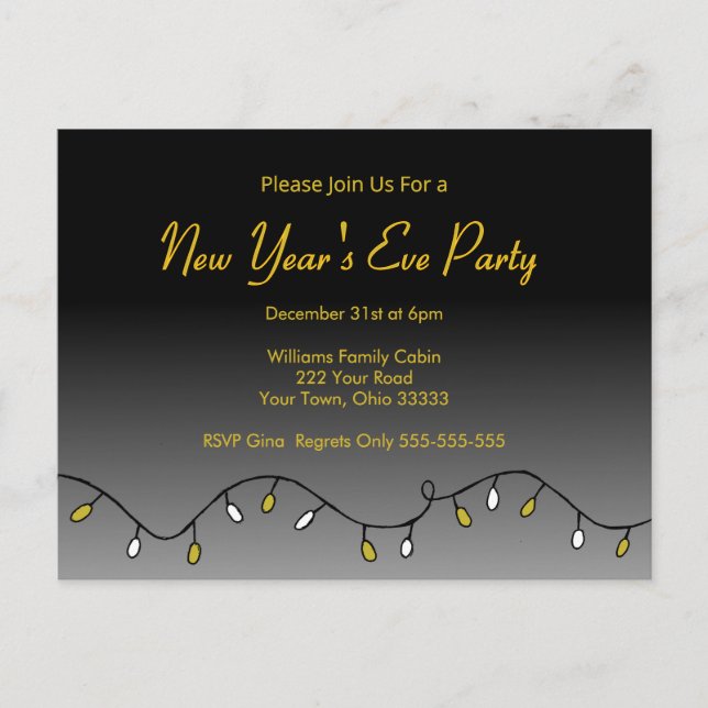 Postal De Invitación Elegant New Year's Eve Party 2026 Black Gold  (Anverso)